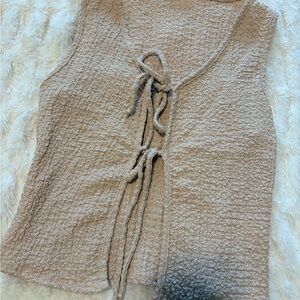 See You Monday Textured Beige Tank Top